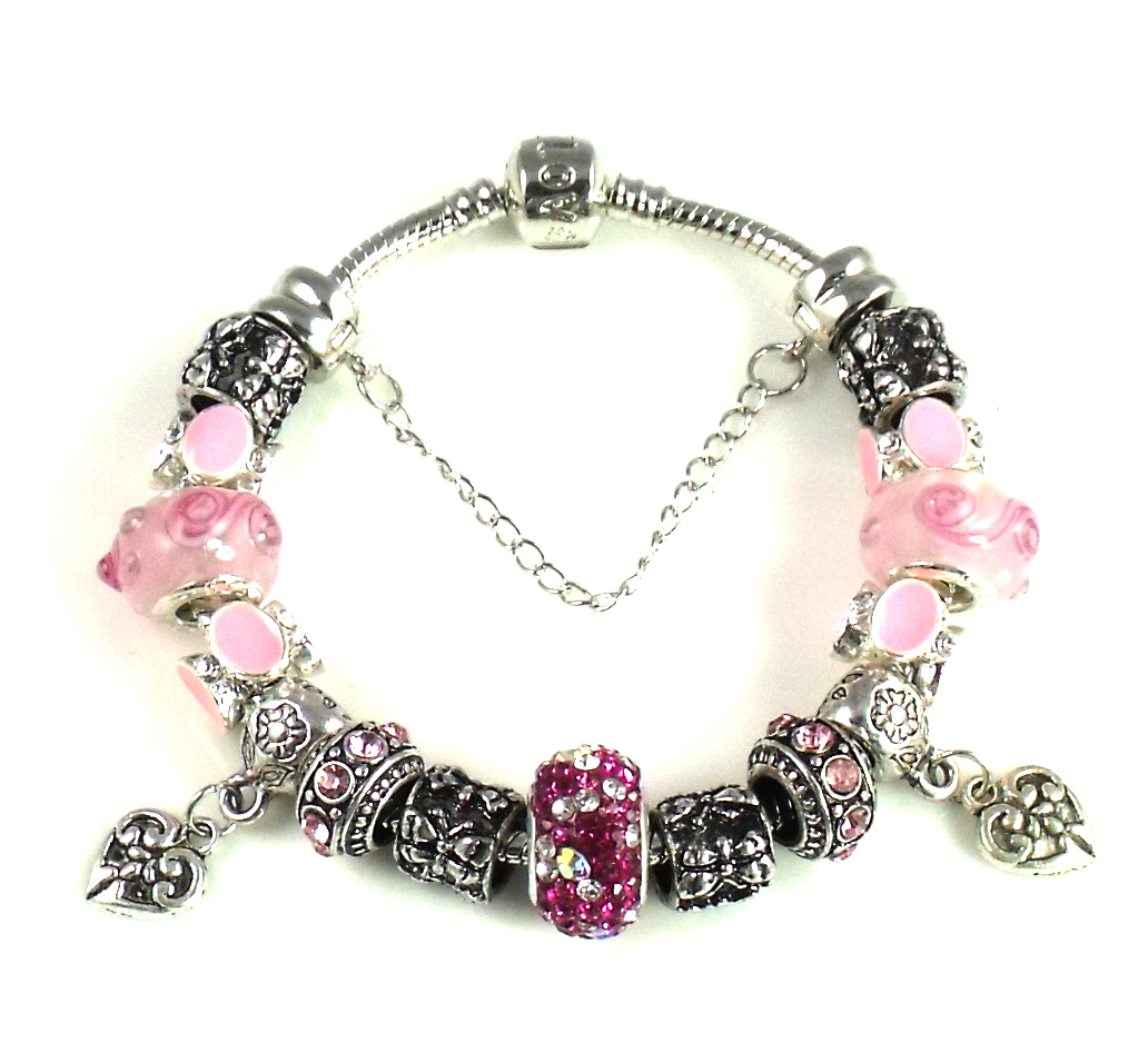 Athena Jewelry Murano Glass Bead Heart Butterfly Charm Bracelet