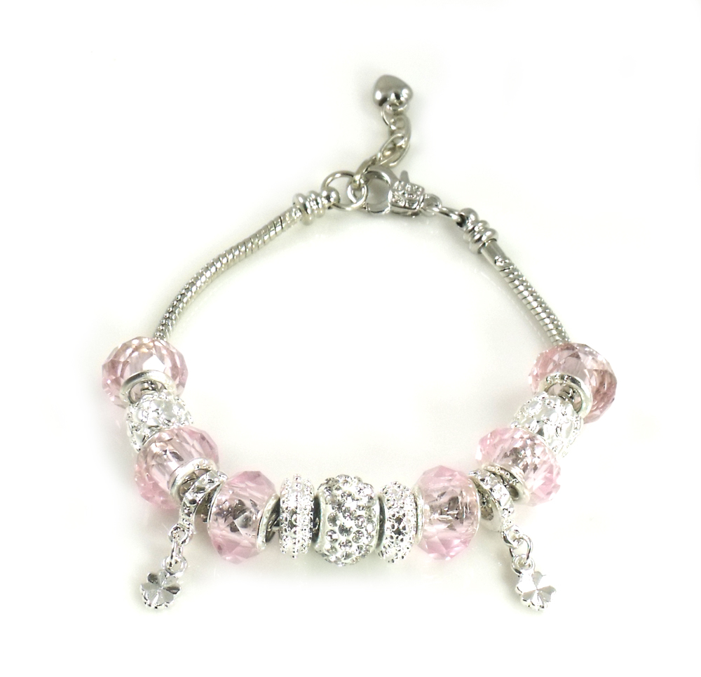 Athena Jewelry Murano Glass Bead Pink Snake Chain Bracelet