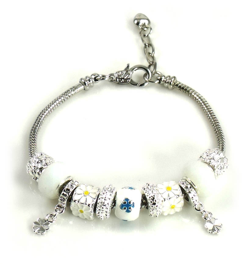 Athena Jewelry Murano Glass Bead White Snake Chain Bracelet
