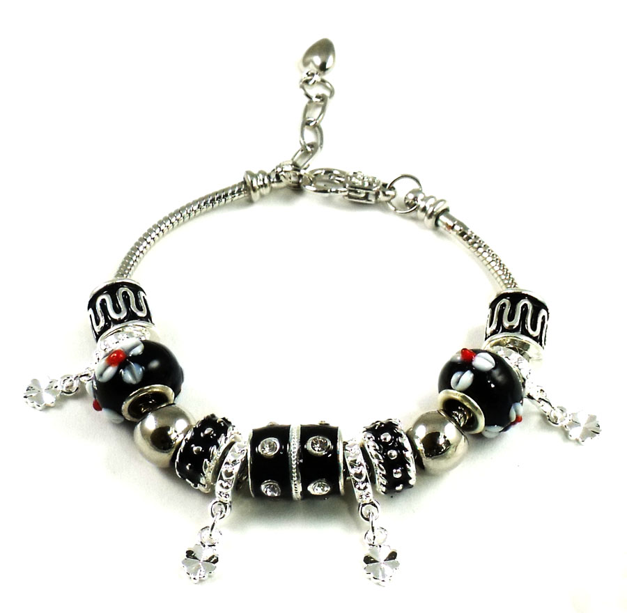 Athena Jewelry Murano Glass Bead Black Snake Chain Bracelet