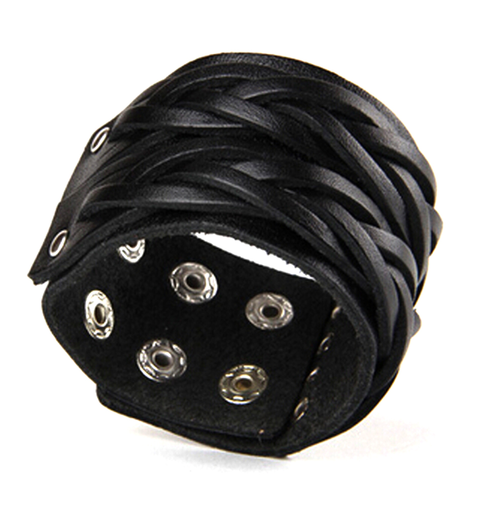 Punk Chic Jewelry Wide Black Leather Weave Bracelet
