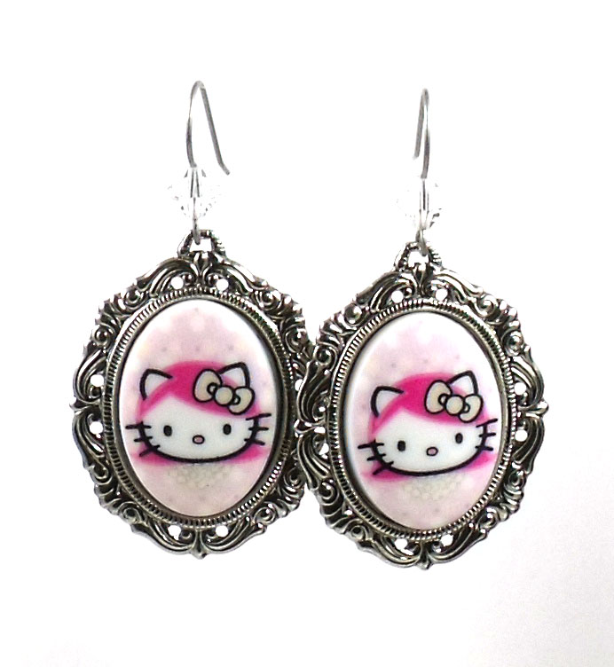 Tarina Tarantino Jewelry Hello Kitty Pink Head Earrings White