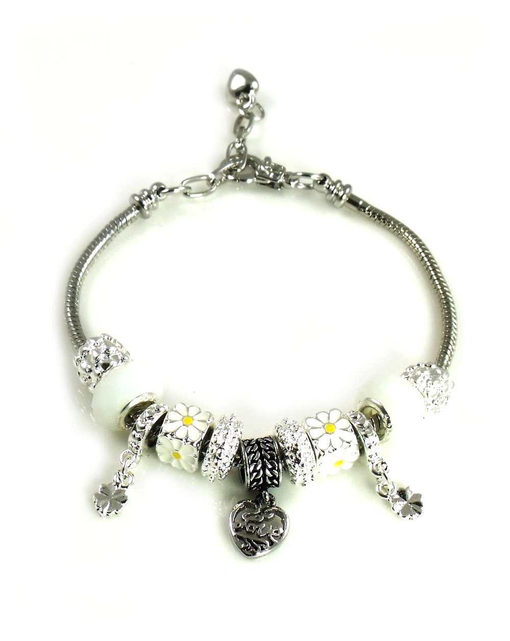 Athena Jewelry Murano Glass Bead Daisy Love Snake Chain Bracelet