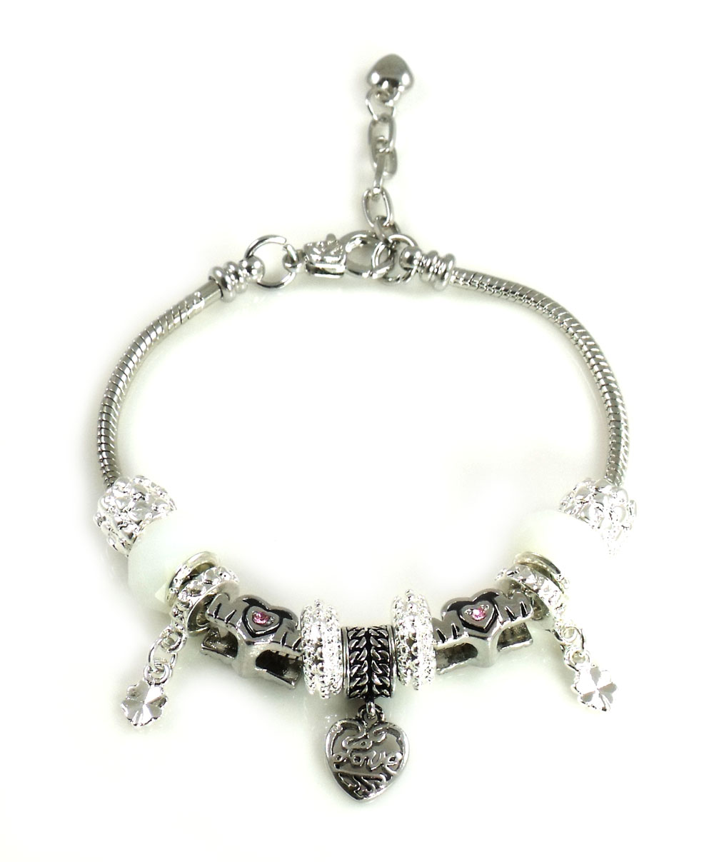 Athena Jewelry Murano Glass Bead Love Mom Snake Chain Bracelet