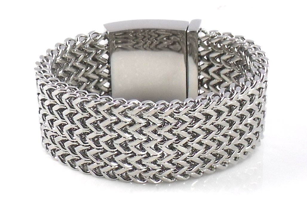 Liquid Silver Wide Herringbone Bracelet 8.5 inch
