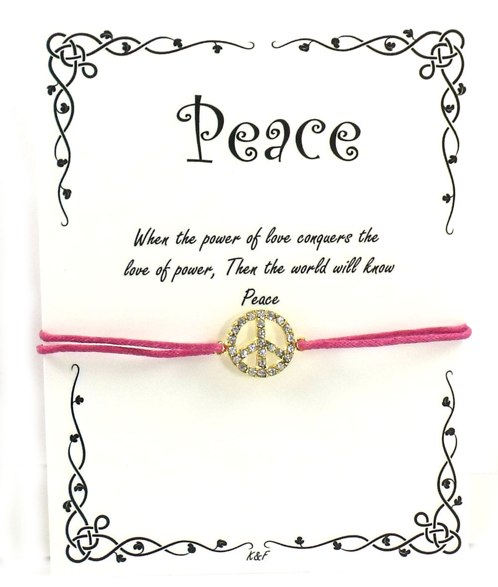 K and F Jewelry the Peace Bracelet, Pave Crystal Peace Sign