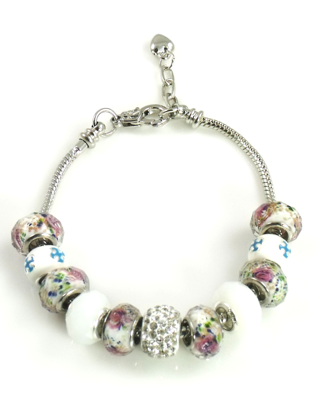 Athena Jewelry Murano Glass Bead Rose Bead Snake Chain Bracelet