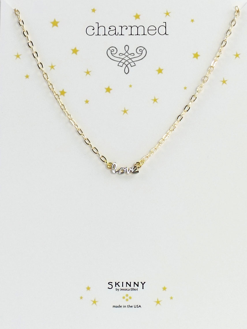 Skinny Jewelry Love Charm Necklace Gold, by Jessica Elliot