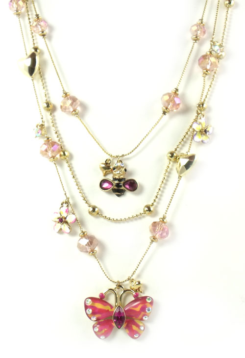 Betsey Johnson Jewelry Hawaiian Luau Pink Butterfly Layer Necklace | eBay