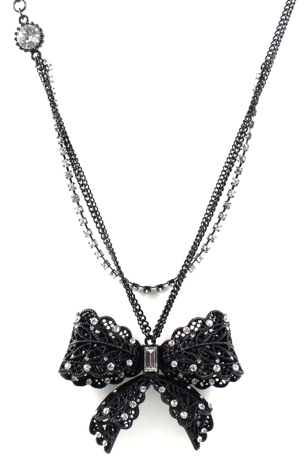 Betsey Johnson Jewelry Iconic Jet Crystal Bow Necklace New 2012